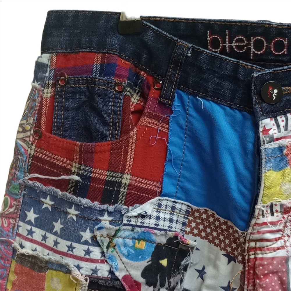 BIEPA MULTICOLORED MEN'S STRAIGHT JEANS WITH DIFFERENT FABRICS PATCHWORK ART - Picture 7 of 16